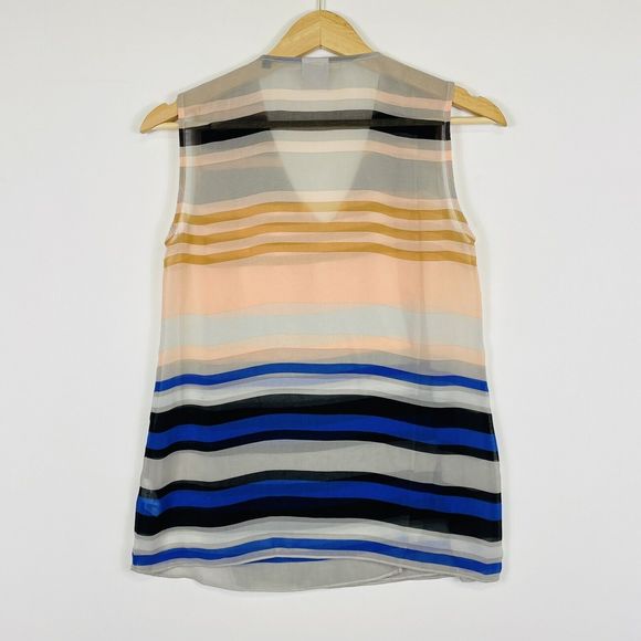 CAbi Multicolor Stripe Chiffon Sheer Wrap V-Neck Tank Top Shirt Blouse Womens XS - Picture 5 of 6
